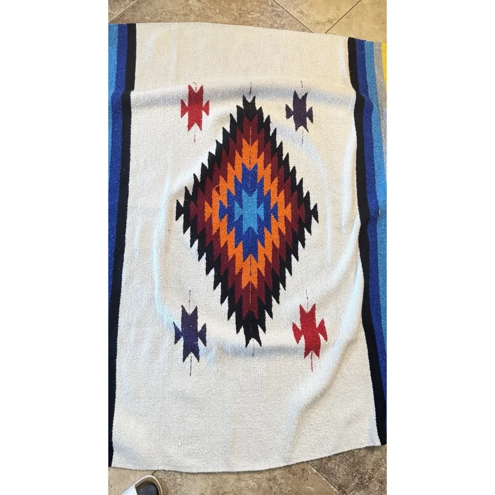 El Paso Saddleblanket Rainbow Serape Woven Blanket 80x49 Southwestern Aztec‎